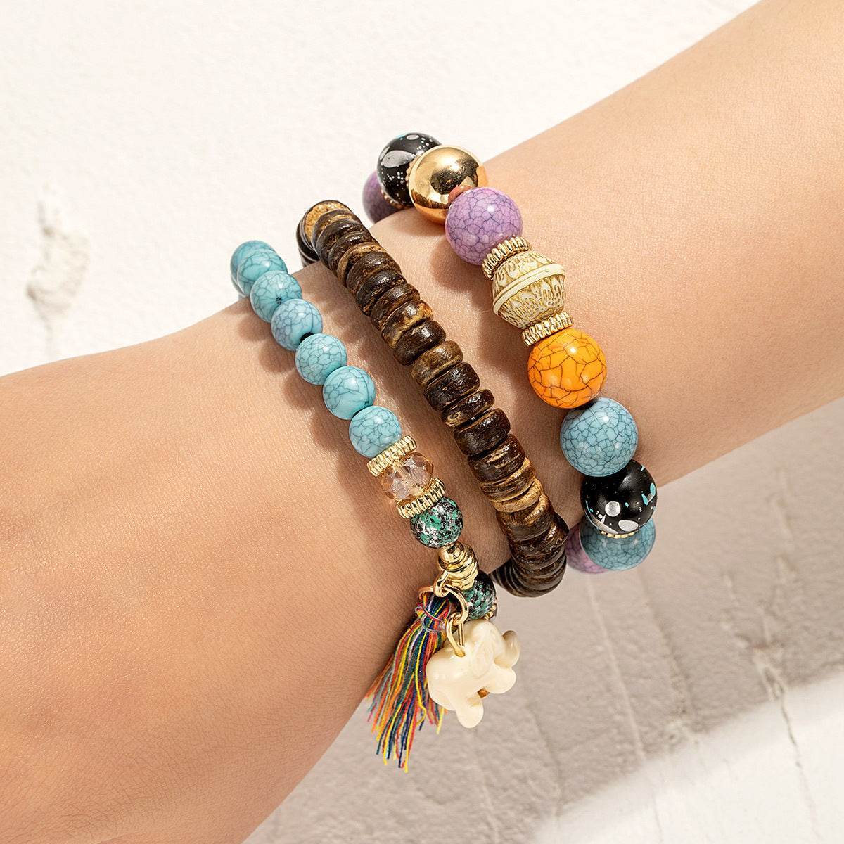 Tassel & Elephant Charm Multi-Strand Bracelet - MystiCrystals