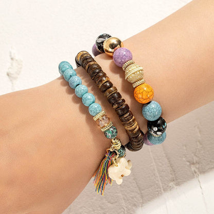Tassel & Elephant Charm Multi-Strand Bracelet - MystiCrystals