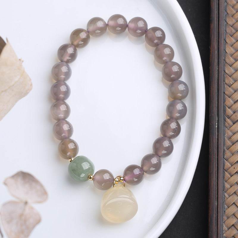 Gray Agate & Chalcedony Lotus Bracelet - MystiCrystals