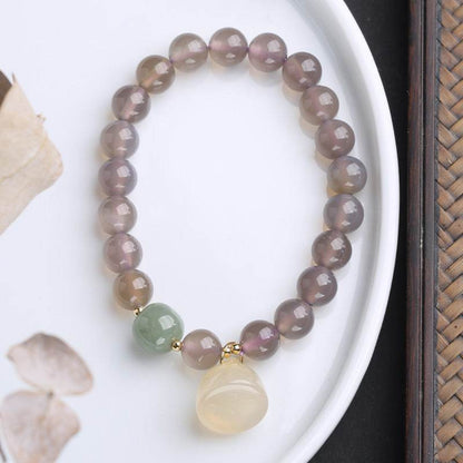 Gray Agate & Chalcedony Lotus Bracelet - MystiCrystals