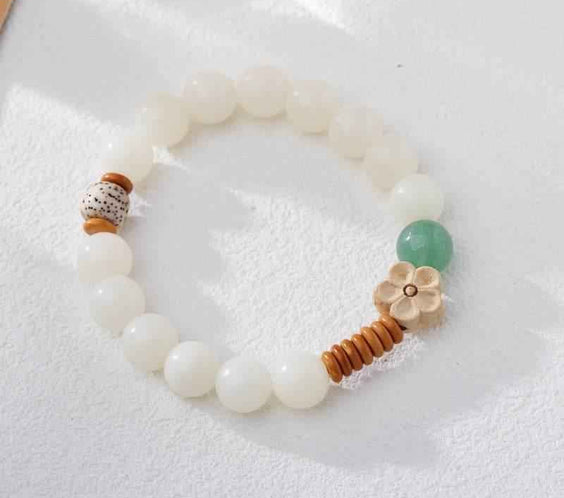 Natural White Jade & Green Aventurine Bodhi Bracelet
