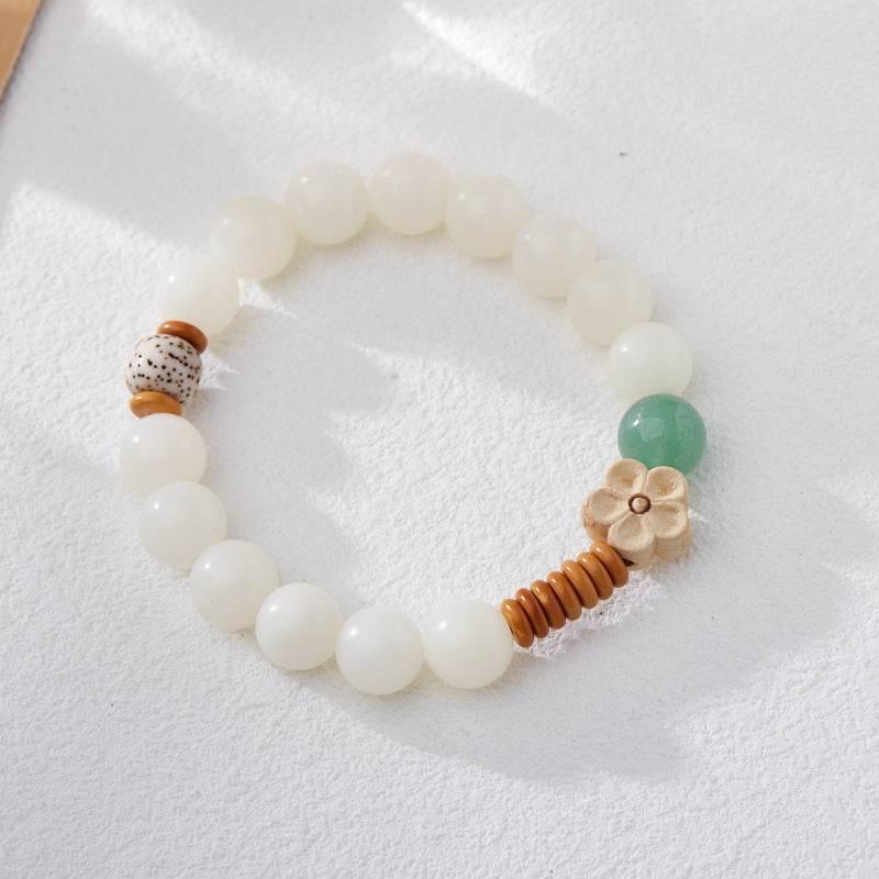 Natural White Jade & Green Aventurine Bodhi Bracelet - MystiCrystals