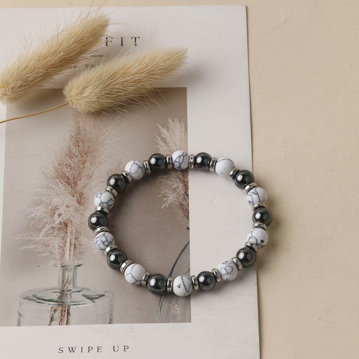 White Turquoise & Black Agate Bracelet - MystiCrystals