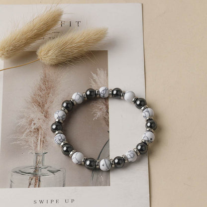 White Turquoise & Black Agate Bracelet - MystiCrystals