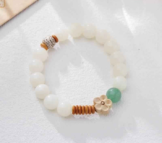 Natural White Jade & Green Aventurine Bodhi Bracelet