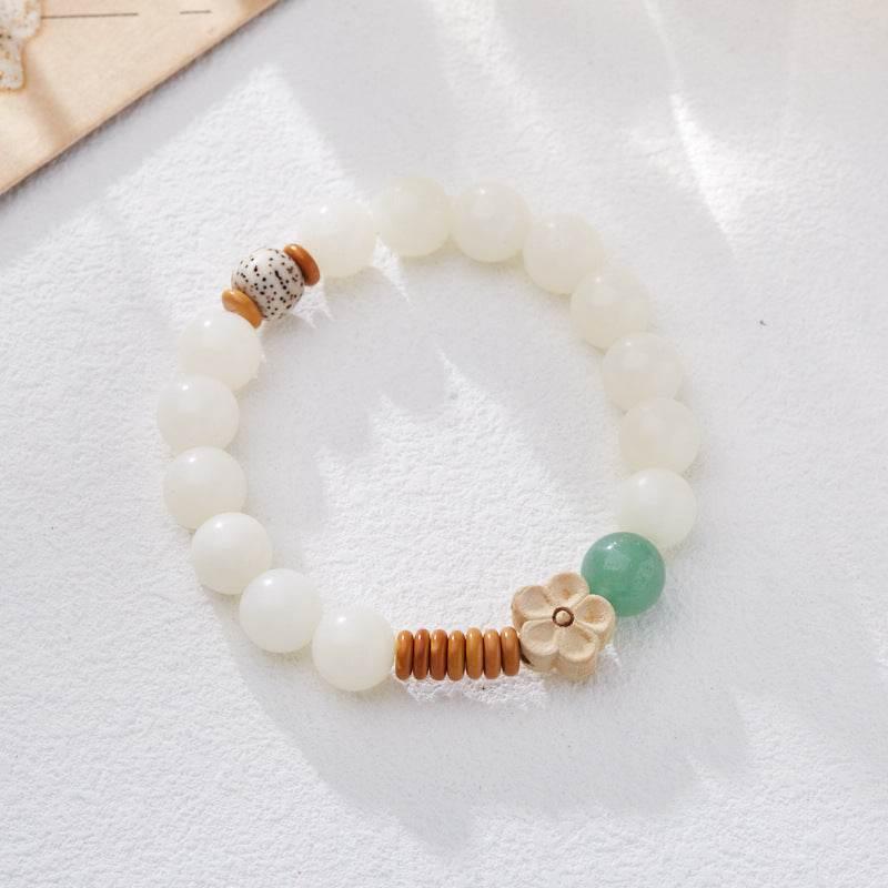 Natural White Jade & Green Aventurine Bodhi Bracelet - MystiCrystals