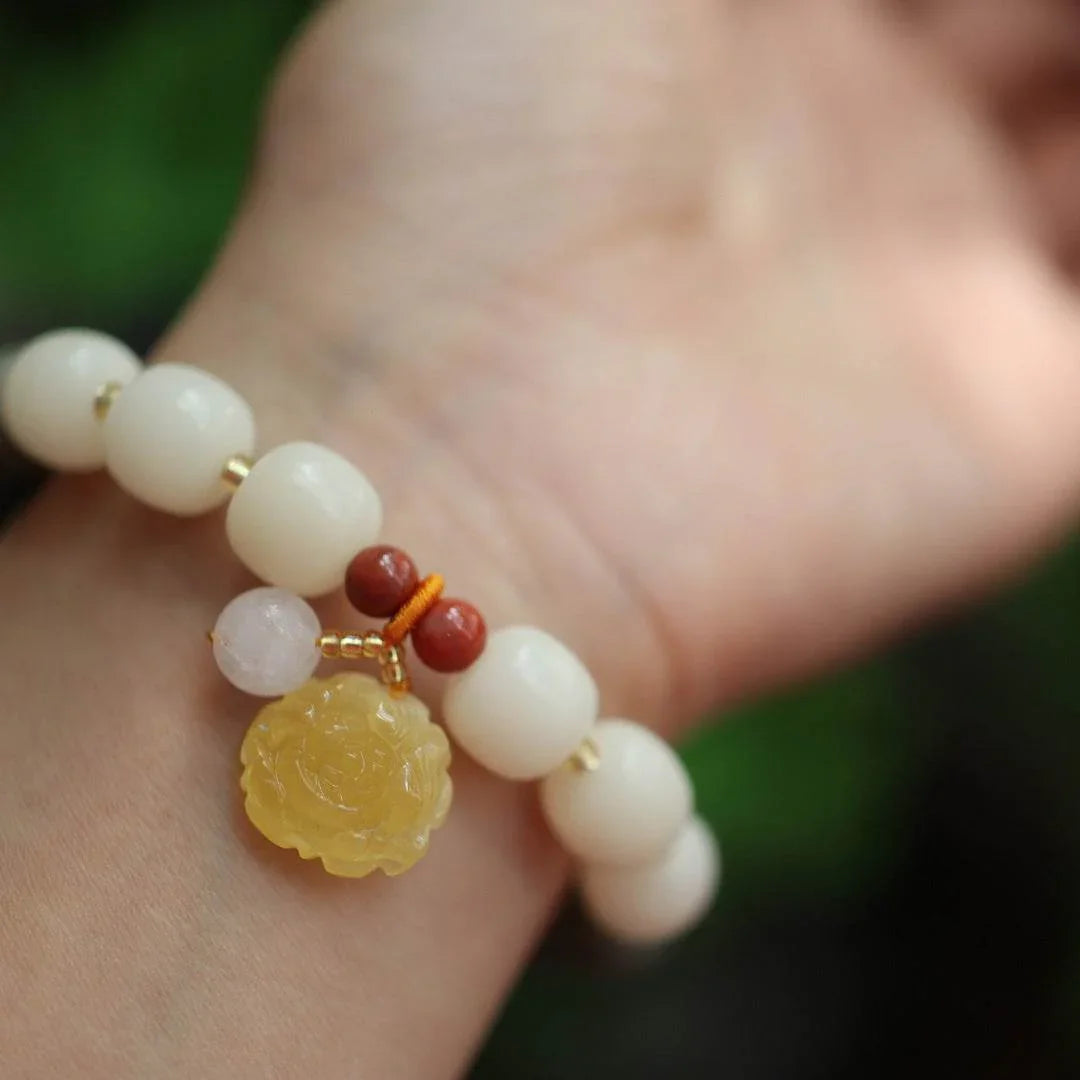 Gradient White Jade Bodhi Bead Bracelet - MystiCrystals