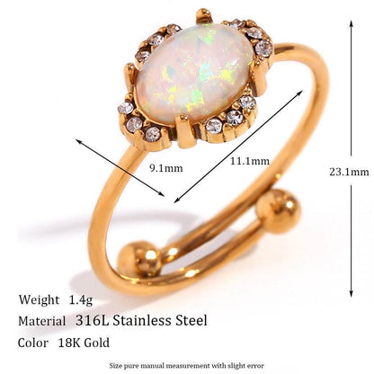 Opal Ring 18K Gold Adjustable - MystiCrystals
