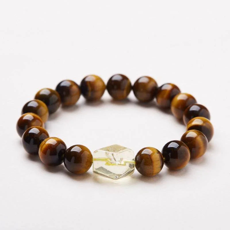 Natural 10mm Tiger Eye & Citrine Bracelet - MystiCrystals