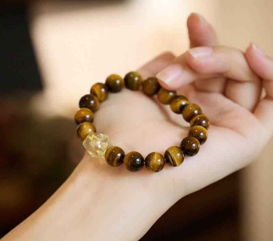 Natural 10mm Tiger Eye & Citrine Bracelet