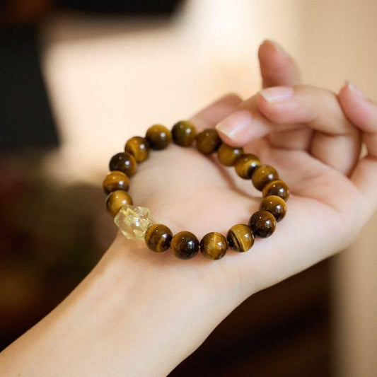 Natural 10mm Tiger Eye & Citrine Bracelet - MystiCrystals