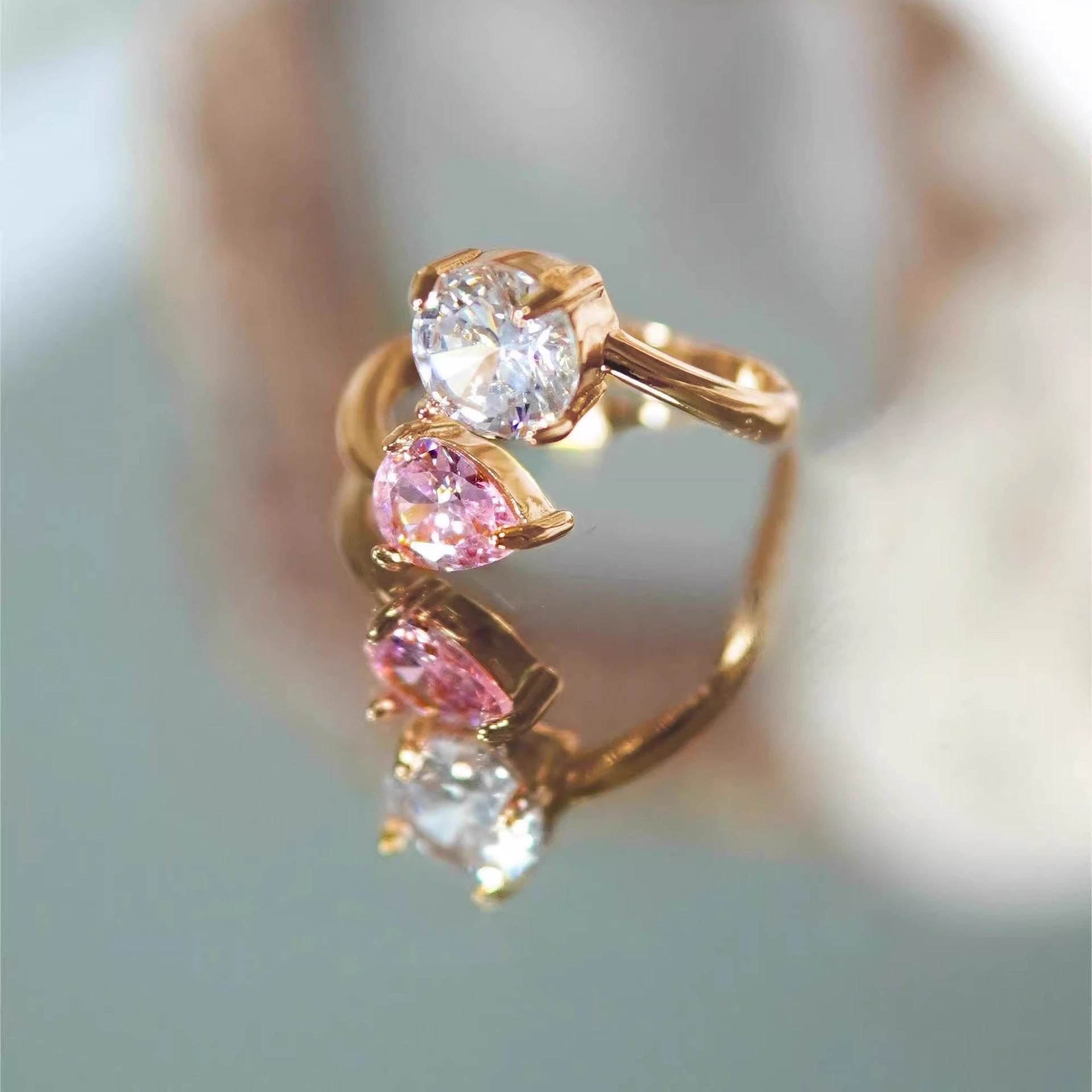 Luxury Adjustable Two-Tone Zircon Ring - MystiCrystals