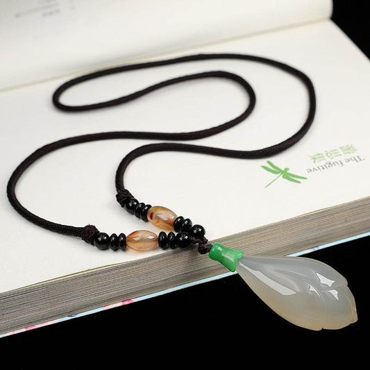 Natural Chalcedony Magnolia Pendant Necklace - MystiCrystals