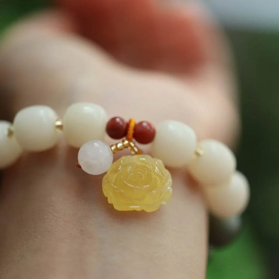 Gradient White Jade Bodhi Bead Bracelet - MystiCrystals