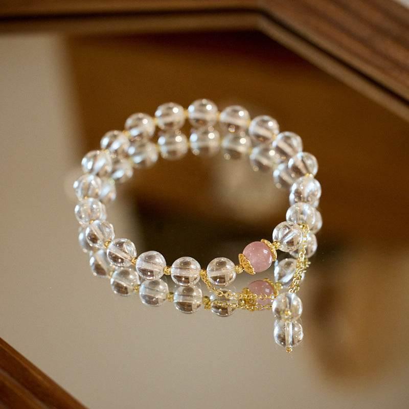 Clear Quartz & Black Obsidian Cat’s Eye Bracelet Couples Gift - MystiCrystals