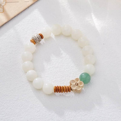 Natural White Jade & Green Aventurine Bodhi Bracelet - MystiCrystals
